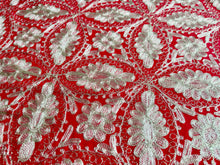 Load image into Gallery viewer, Table Cover: 156 x 78 inches Approx’. Aghabani Oriental for Rectangle Tables, Red background with Gold Silk Embroidery
