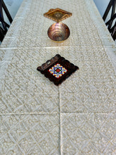 Load image into Gallery viewer, Table Cover: 117 x 58 inches Approx&#39;. Aghabani Oriental for Rectangle Tables, Beige background with White and Gold Silk Embroidery
