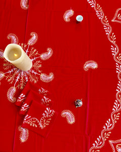 Round Table Cover. Diameter: 78 inches Approx'. Aghabani Oriental for Round Tables. Red background with Gold & White Silk