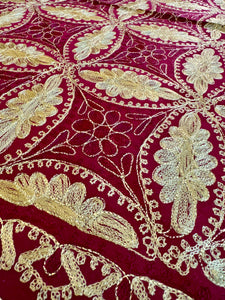 Table Cover: 117 x 58 inches Approx'. Aghabani Oriental for Rectangle Tables, Burgundy background with Burgundy and Gold Silk Embroidery