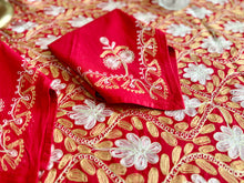 Load image into Gallery viewer, Round Table Cover. Diameter: 78 inches Approx&#39;. Aghabani Oriental for Round Tables. Red background with Gold &amp; White Silk
