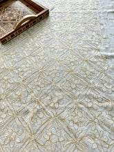 Load image into Gallery viewer, Table Cover: 117 x 58 inches Approx&#39;. Aghabani Oriental for Rectangle Tables, Beige background with White and Gold Silk Embroidery
