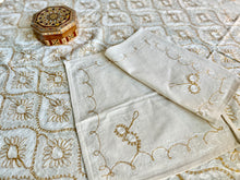 Load image into Gallery viewer, Table Cover: 135 x 59 inches Approx’. Aghabani Oriental for Rectangle Tables, Beige background with White &amp; Gold Silk Embroidery
