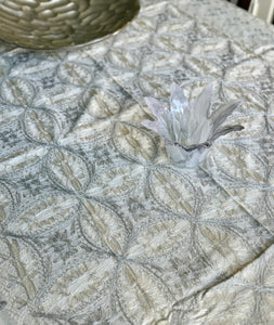 Table Cover: 135 x 59 inches Approx’. Aghabani Oriental for Rectangle Tables, Beige background with Beige & Gray Silk Embroidery