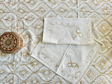 Load image into Gallery viewer, Table Cover: 135 x 59 inches Approx’. Aghabani Oriental for Rectangle Tables, Beige background with White &amp; Gold Silk Embroidery
