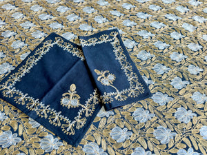 Table Cover: 117 x 75 inches Approx'. Aghabani Oriental for Rectangle Tables, Black background with Gold and White Silk Embroidery