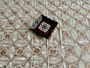 Table Cover: 117 x 67 inches Approx’. Aghabani Oriental for Rectangle Tables, Beige background with Brown and Beige Silk Embroidery