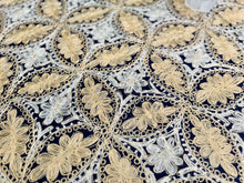 Load image into Gallery viewer, Table Cover: 135 x 78 inches Approx’. Aghabani Oriental for Rectangle Tables, Navy Blue background with Gold &amp; White Silk Embroidery
