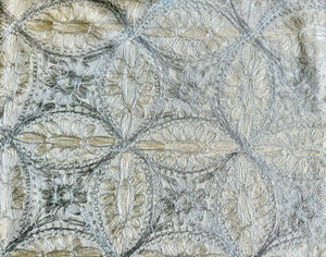 Table Cover: 135 x 59 inches Approx’. Aghabani Oriental for Rectangle Tables, Beige background with Beige & Gray Silk Embroidery