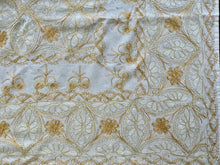 Load image into Gallery viewer, Table Cover: 117 x 69 inches Approx&#39;. Aghabani Oriental for Rectangle Tables, White background with White and Gold Silk Embroidery
