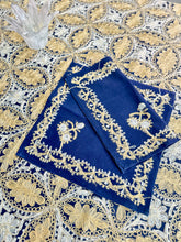 Load image into Gallery viewer, Table Cover: 135 x 78 inches Approx’. Aghabani Oriental for Rectangle Tables, Navy Blue background with Gold &amp; White Silk Embroidery
