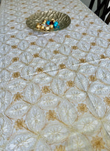 Load image into Gallery viewer, Table Cover: 117 x 69 inches Approx&#39;. Aghabani Oriental for Rectangle Tables, White background with White and Gold Silk Embroidery
