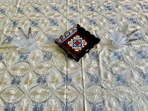 Table Cover: 117 x 67 inches Approx'. Aghabani Oriental for Rectangle Tables, Beige background with Gray and Beige Silk Embroidery