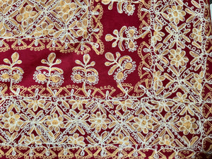 Table Cover: 135 x 78 inches Approx’. Aghabani Oriental for Rectangle Tables, Burgundy background with Gold & White Silk Embroidery