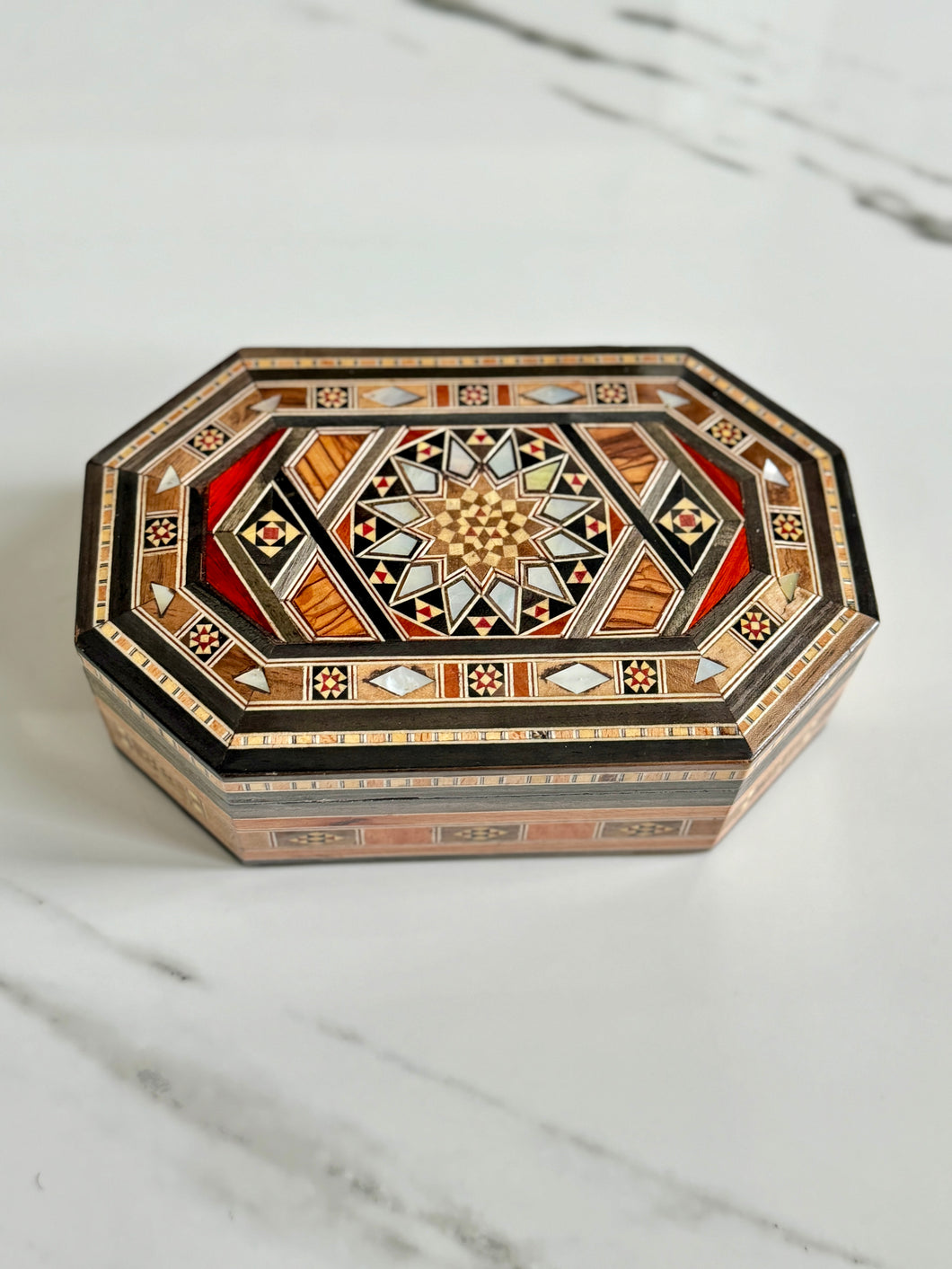 Jewelry Mosaic Wooden Handmade Box inlaid w/ Mother of Pearl