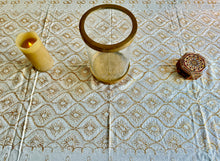 Load image into Gallery viewer, Table Cover: 135 x 59 inches Approx’. Aghabani Oriental for Rectangle Tables, Beige background with White &amp; Gold Silk Embroidery
