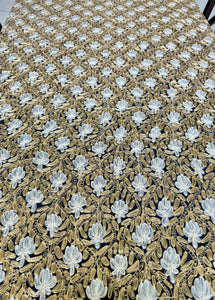 Table Cover: 117 x 75 inches Approx'. Aghabani Oriental for Rectangle Tables, Black background with Gold and White Silk Embroidery