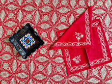 Load image into Gallery viewer, Table Cover: 156 x 78 inches Approx’. Aghabani Oriental for Rectangle Tables, Red background with Gold Silk Embroidery
