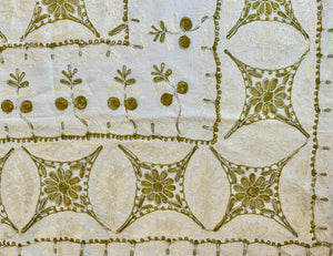 Table Cover: 117 x 58 inches Approx'. Aghabani Oriental for Rectangle Tables, Beige background with Beige and Olive Green Silk Embroidery