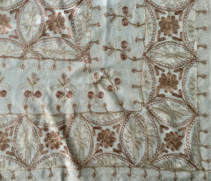 Table Cover: 117 x 67 inches Approx’. Aghabani Oriental for Rectangle Tables, Beige background with Brown and Beige Silk Embroidery