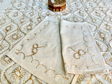 Load image into Gallery viewer, Table Cover: 135 x 59 inches Approx’. Aghabani Oriental for Rectangle Tables, Beige background with White &amp; Gold Silk Embroidery
