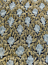 Load image into Gallery viewer, Table Cover: 117 x 75 inches Approx&#39;. Aghabani Oriental for Rectangle Tables, Black background with Gold and White Silk Embroidery
