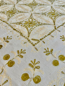 Table Cover: 117 x 58 inches Approx'. Aghabani Oriental for Rectangle Tables, Beige background with Beige and Olive Green Silk Embroidery