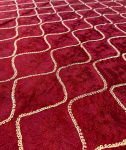 Table Cover: 135 x 78 inches Approx’. Aghabani Oriental for Rectangle Tables, Burgundy background with Gold & Burgundy Silk Embroidery