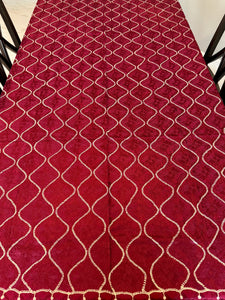 Table Cover: 135 x 78 inches Approx’. Aghabani Oriental for Rectangle Tables, Burgundy background with Gold & Burgundy Silk Embroidery