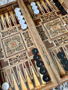 Backgammon / Chess Wooden Vintage Mosaic Handmade Set