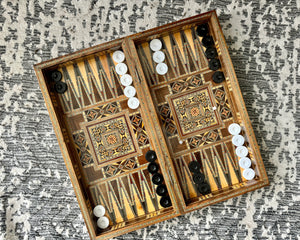 Backgammon / Chess Wooden Vintage Mosaic Handmade Set