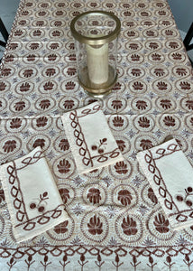 Table Cover: 117 x 69 inches Approx'. Aghabani Oriental for Rectangle Tables, Beige background with Brown, Gold and Silver Silk Embroidery