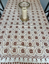 Load image into Gallery viewer, Table Cover: 117 x 69 inches Approx&#39;. Aghabani Oriental for Rectangle Tables, Beige background with Brown, Gold and Silver Silk Embroidery
