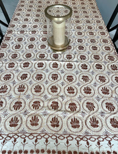 Table Cover: 117 x 69 inches Approx'. Aghabani Oriental for Rectangle Tables, Beige background with Brown, Gold and Silver Silk Embroidery