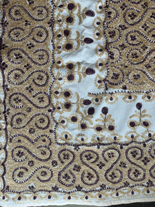 Table Cover: 94 x 59 inches Approx'. Aghabani Oriental for Rectangle Tables, Beige background with Brown and Gold Silk Embroidery