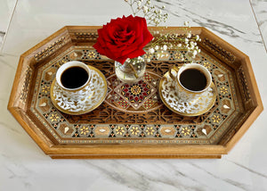 Wooden Mosaic Tray inlaid with Mother of Pearl. L 18.2 in W 11.0 in.