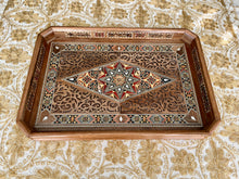 Load image into Gallery viewer, Wooden Mosaic Tray inlaid with Mother of Pearl. L 17.8 in W 12.2 in.
