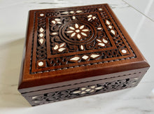 Load image into Gallery viewer, Jewelry Mosaic Handcrafted Wooden Box inlaid w/ Mother of Pearl
