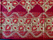 Load image into Gallery viewer, Silk Organza Tables Cover: 94 x 59 inches approx. Red background with Red &amp; Gold embroidery
