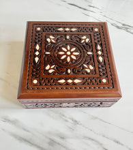 Load image into Gallery viewer, Jewelry Mosaic Handcrafted Wooden Box inlaid w/ Mother of Pearl
