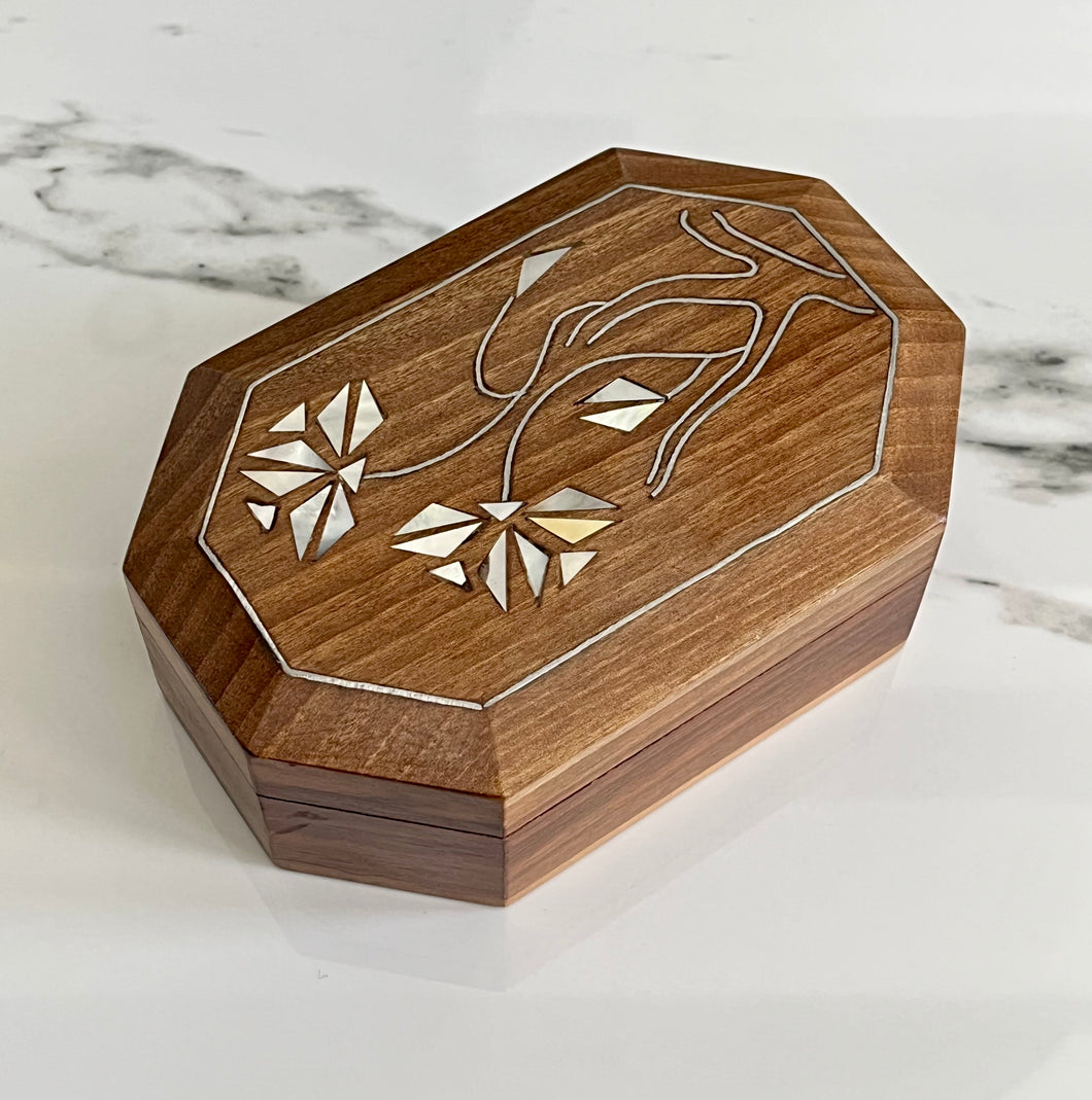 Jewelry Mosaic Wooden Handmade Box inlaid w/ Mother of Pearl