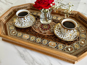 Wooden Mosaic Tray inlaid with Mother of Pearl. L 18.2 in W 11.0 in.