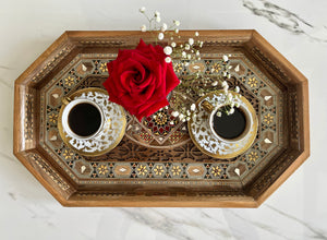 Wooden Mosaic Tray inlaid with Mother of Pearl. L 18.2 in W 11.0 in.