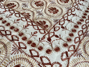 Table Cover: 117 x 69 inches Approx'. Aghabani Oriental for Rectangle Tables, Beige background with Brown, Gold and Silver Silk Embroidery