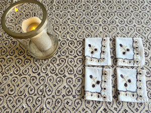 Table Cover: 94 x 59 inches Approx'. Aghabani Oriental for Rectangle Tables, Beige background with Brown and Gold Silk Embroidery