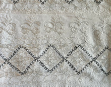 Load image into Gallery viewer, Table Cover: 117 x 58 inches Approx&#39;. Aghabani Oriental for Rectangle Tables, White background with Gray and White Silk Embroidery
