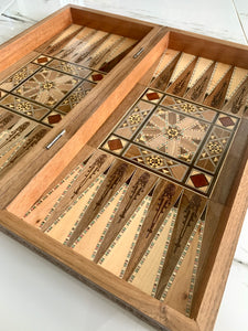 Backgammon / Chess Wooden Vintage Mosaic Handmade Set