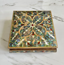 Load image into Gallery viewer, Large Sized Pearl Handmade Mosaic Box. Size: 9.5 x 9.5 inches
