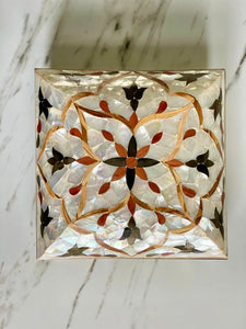 Large Sized Pearl Handmade Mosaic Box. Size: 10 x 10 inches