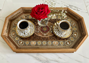 Wooden Mosaic Tray inlaid with Mother of Pearl. L 18.2 in W 11.0 in.